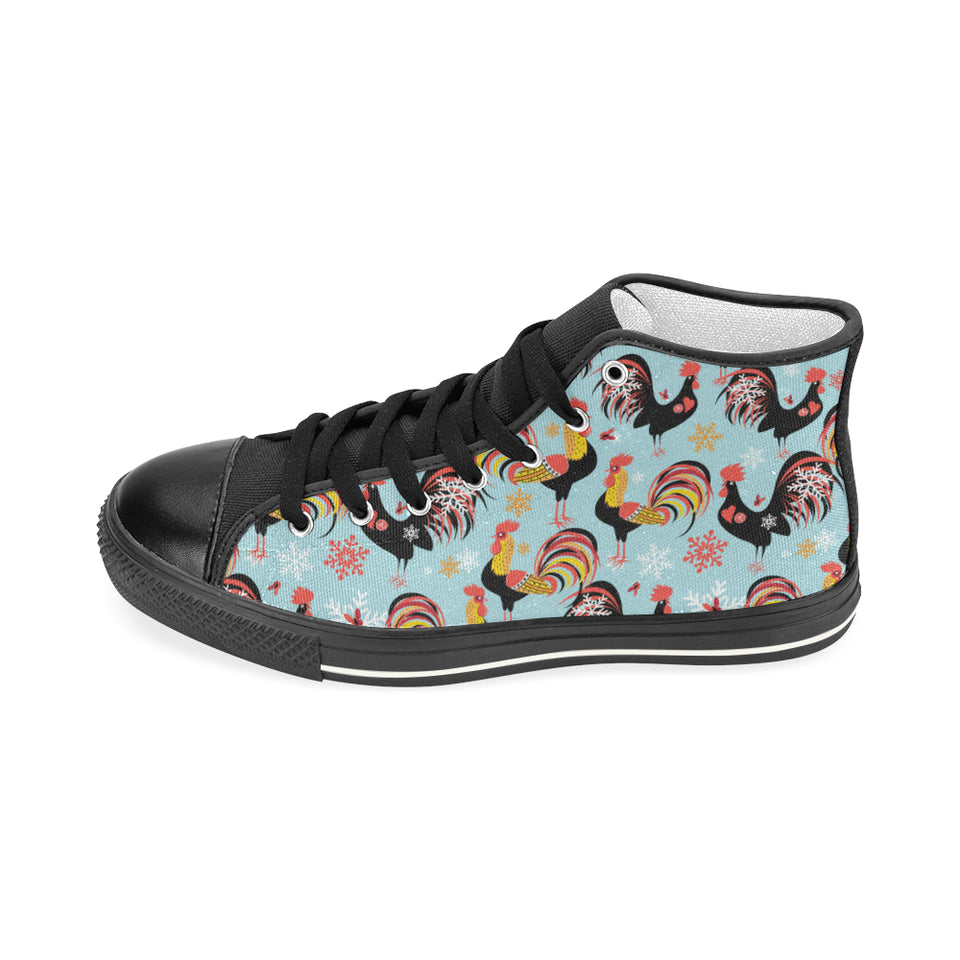 Rooster chicken cock snowfalke Women's High Top Canvas Shoes Black
