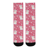 Maneki neko cat sakura pink background Crew Socks