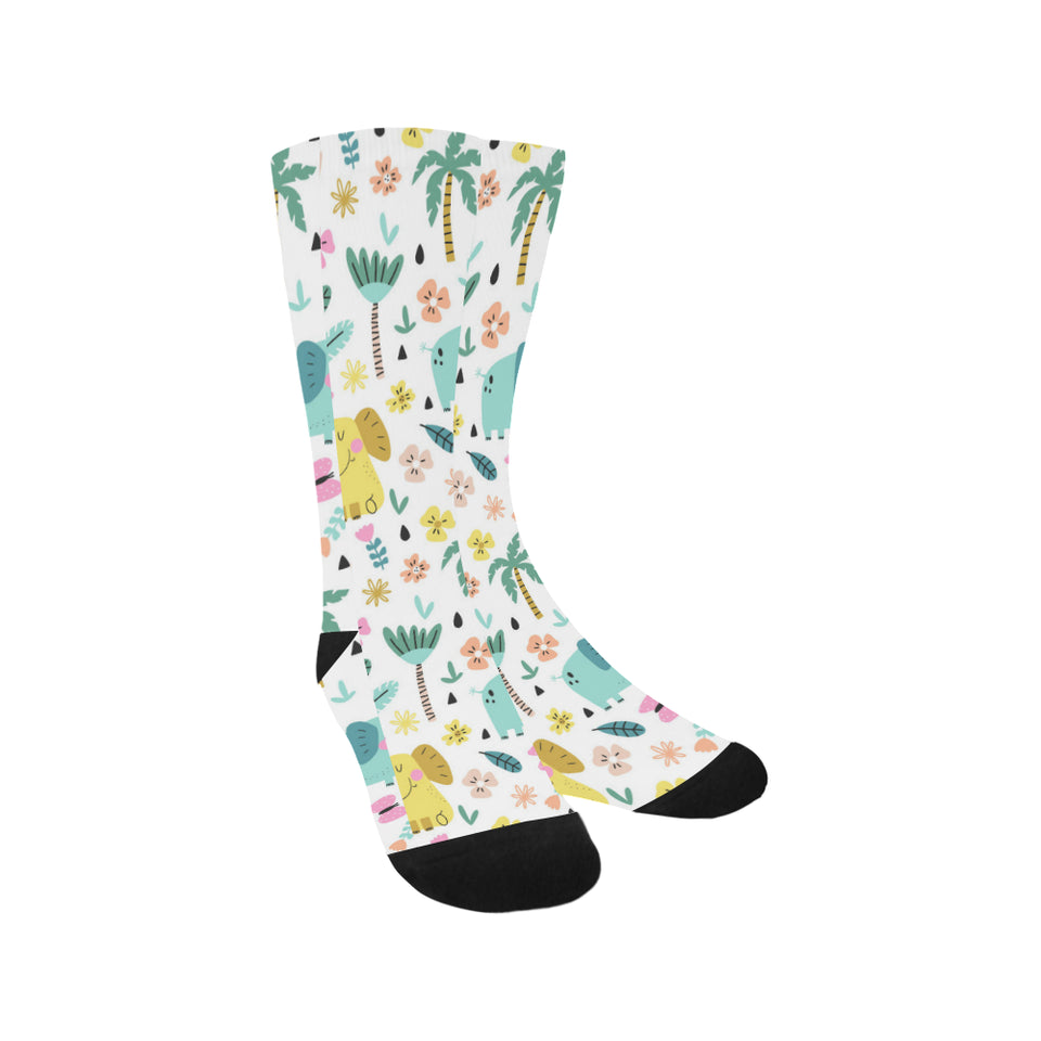 Cute elephants palm tree flower butterfly pattern Crew Socks