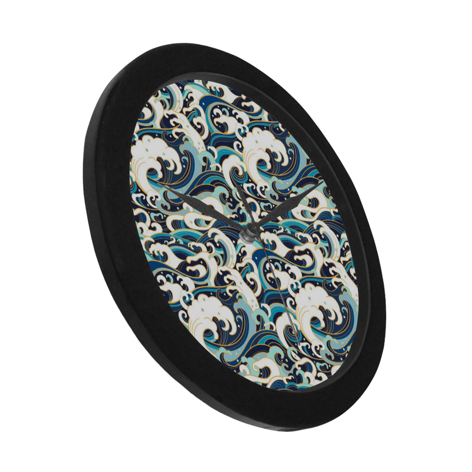 Japanese wave pattern Elegant Black Wall Clock