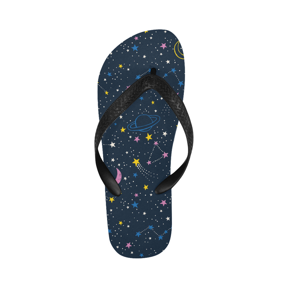 space pattern with planets, comets, constellations Unisex Flip Flops