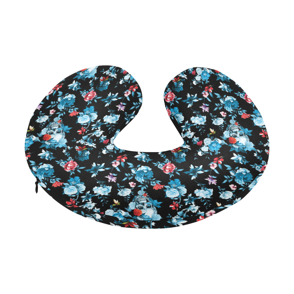 Skull flower roses leave pattern U-Shaped Travel Neck Pillow