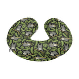 Cute sloths tropical palm leaves black background U-Shaped Travel Neck Pillow