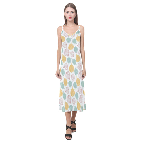 colorful onions white background V-Neck Open Fork Long Dress