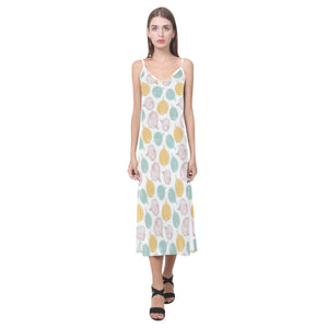 colorful onions white background V-Neck Open Fork Long Dress