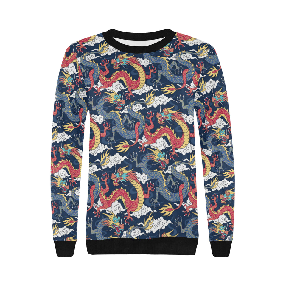 Blue red dragon cloud pattern Women's Crew Neck Sweatshirt