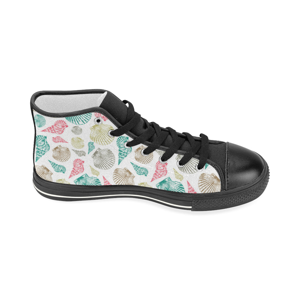 Colorful shell pattern Women's High Top Canvas Shoes Black