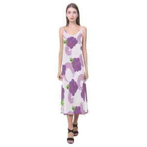 Cute Grape pattern V-Neck Open Fork Long Dress