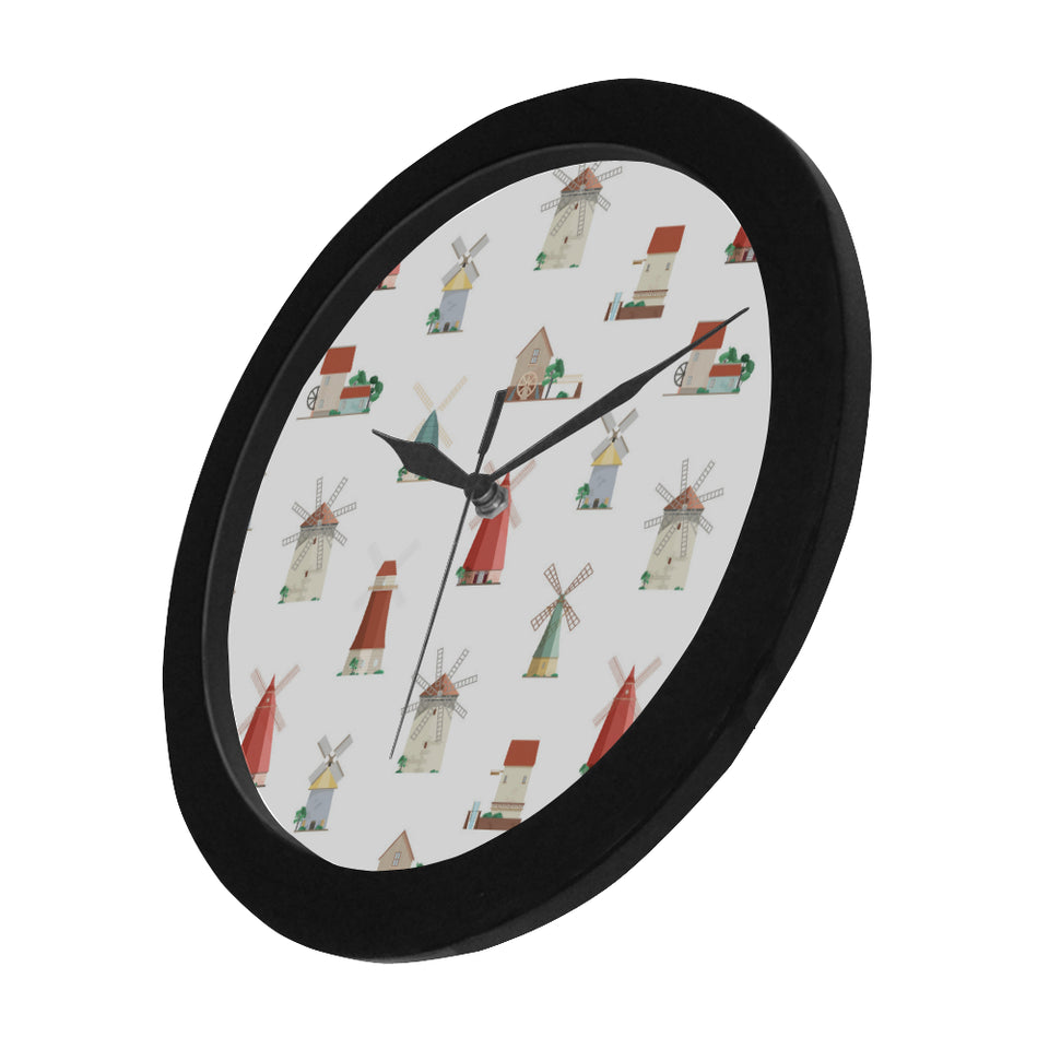 windmill design pattern Elegant Black Wall Clock