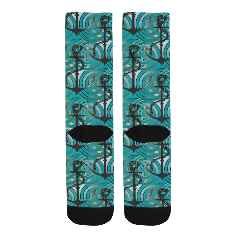 Anchor nautical green background Crew Socks