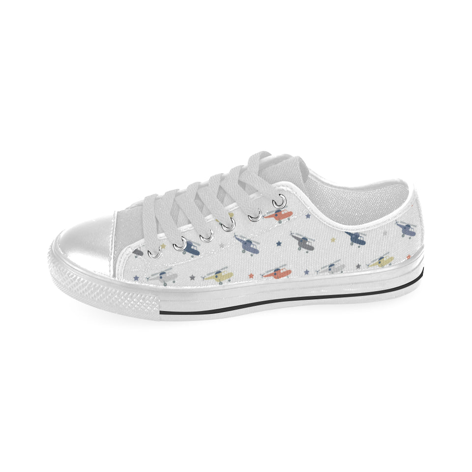 Cute helicopter star pattern Men's Low Top Canvas Shoes White