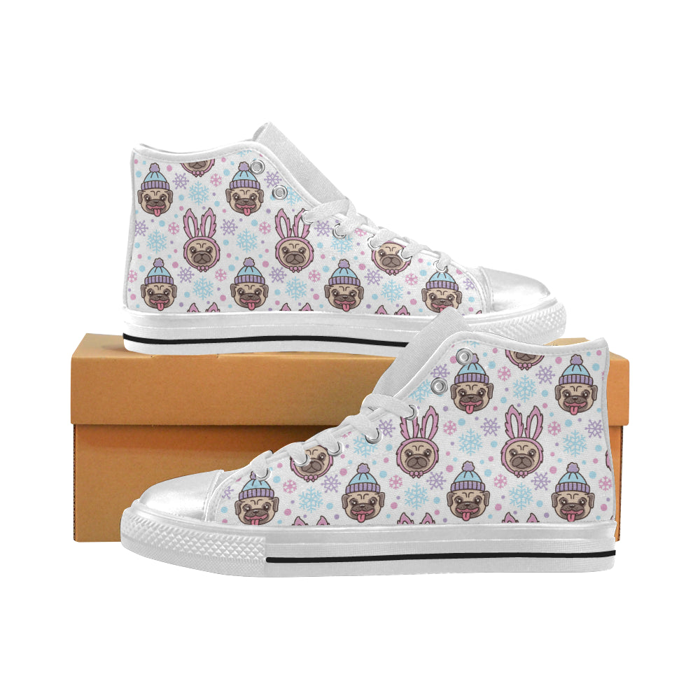 Cute pug hat rabbit costume pattern Women's High Top Canvas Shoes White