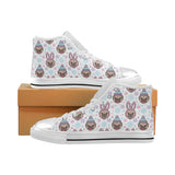 Cute pug hat rabbit costume pattern Women's High Top Canvas Shoes White