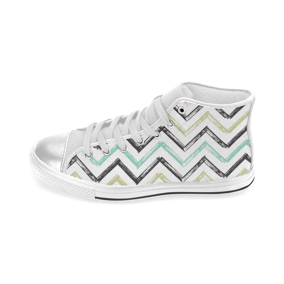 zigzag  chevron paint pattern Women's High Top Canvas Shoes White