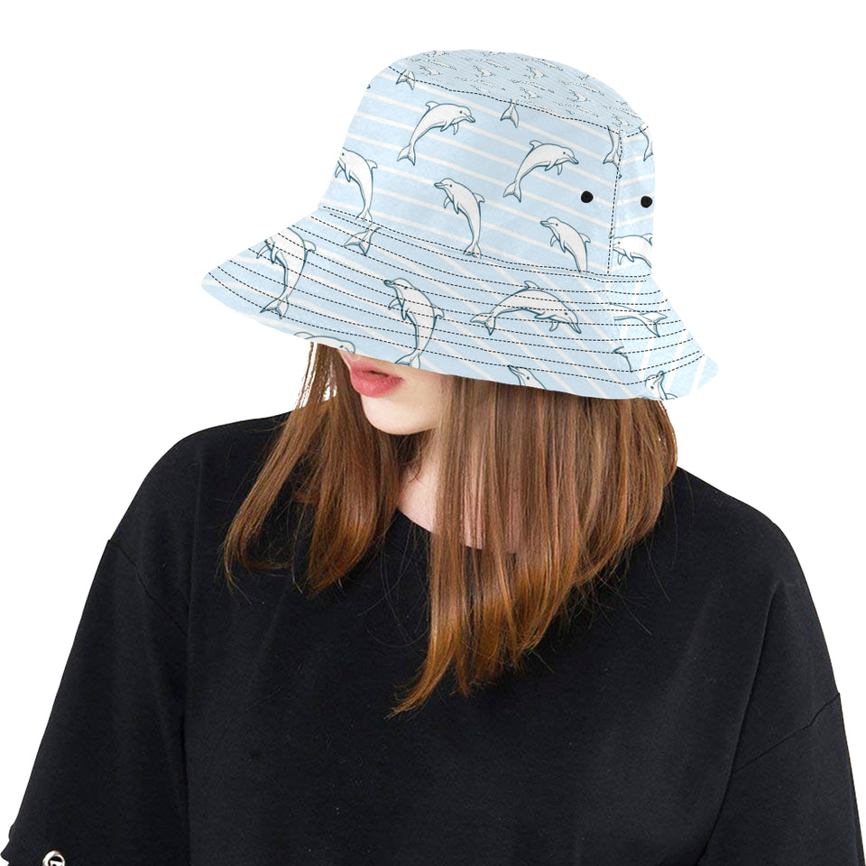 Dolphin blue striped background Unisex Bucket Hat