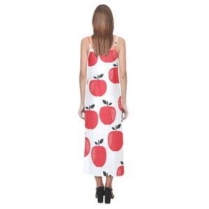 red apples white background V-Neck Open Fork Long Dress