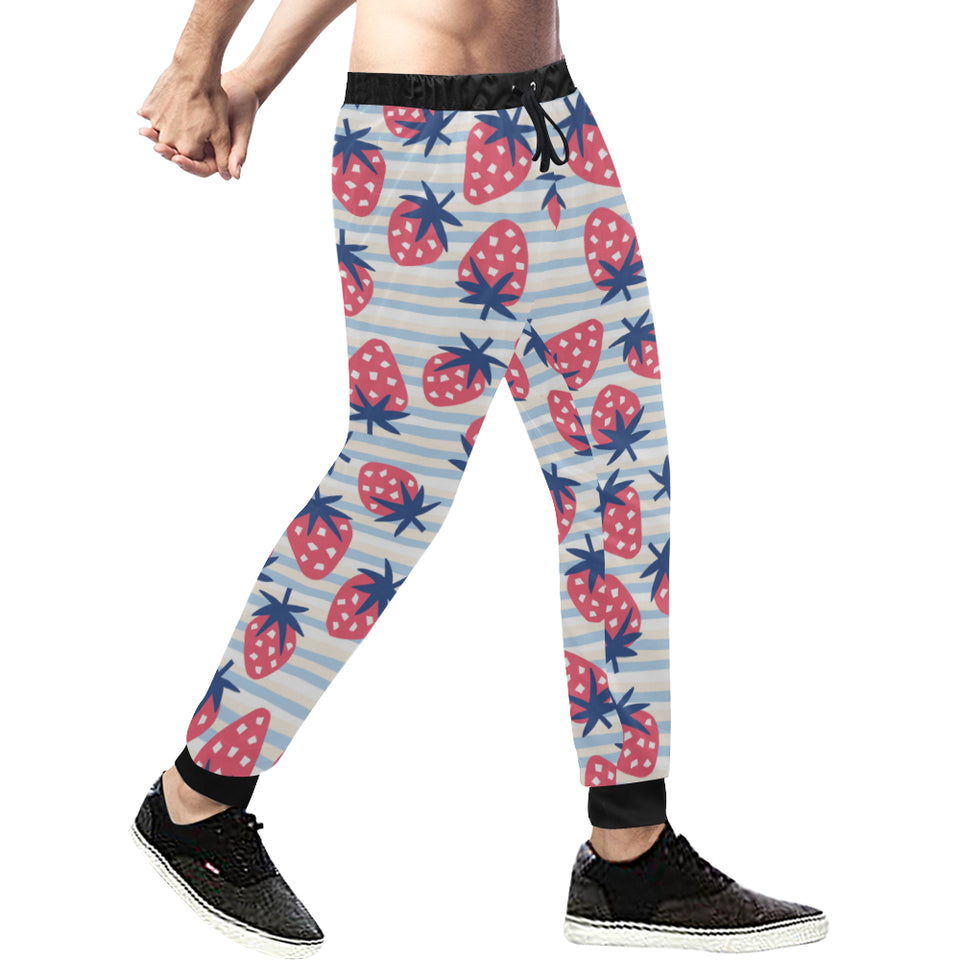 Strawberry pattern blue lines background Unisex Casual Sweatpants