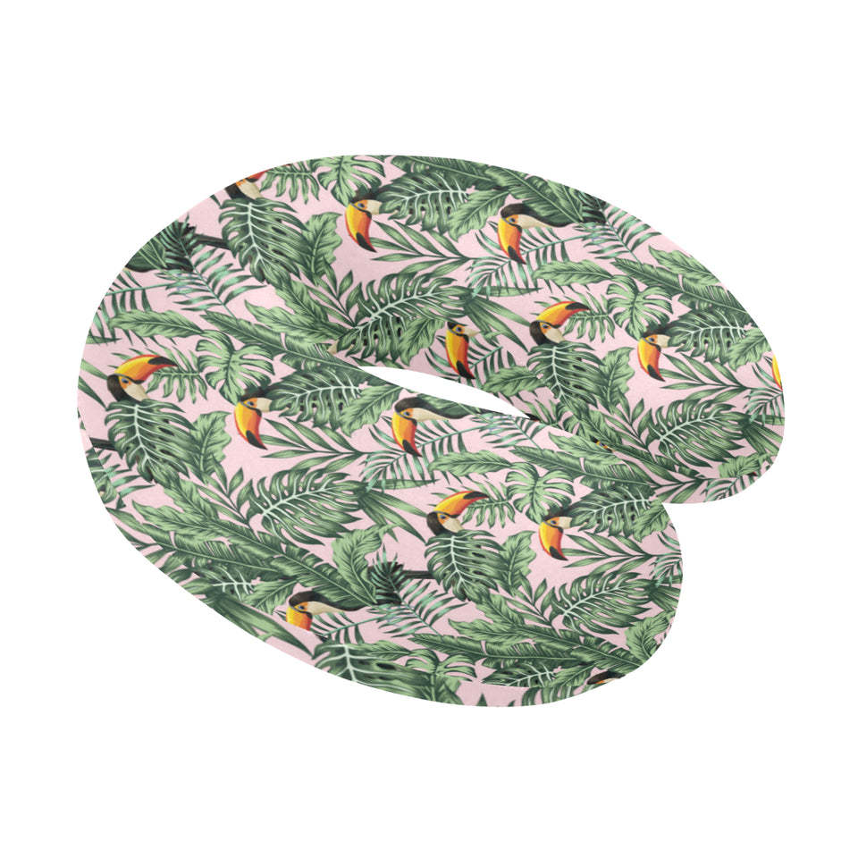 Toucan tropical green jungle palm pattern U-Shaped Travel Neck Pillow