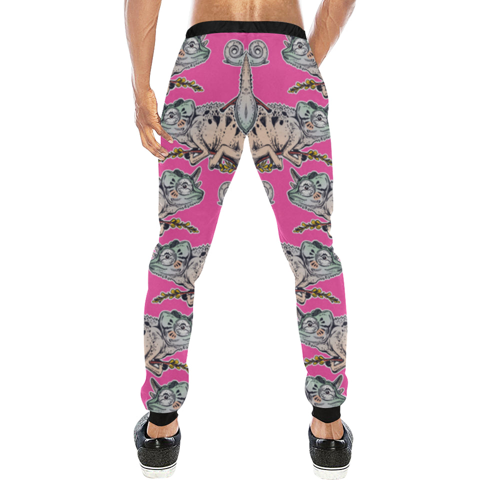 Chameleon lizard pattern pink background Unisex Casual Sweatpants