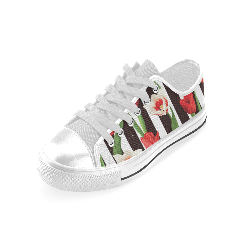 red and white tulips pattern Men's Low Top Shoes White
