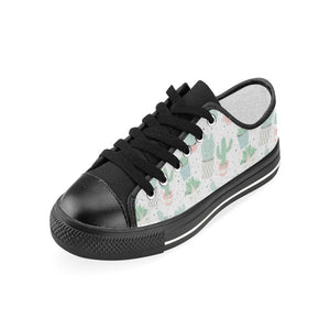 Pastel color cactus pattern Kids' Boys' Girls' Low Top Canvas Shoes Black