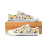 lemon flower leave pattern Men's Low Top Canvas Shoes White