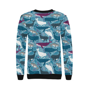 Whale design pattern Women's Crew Neck Sweatshirt