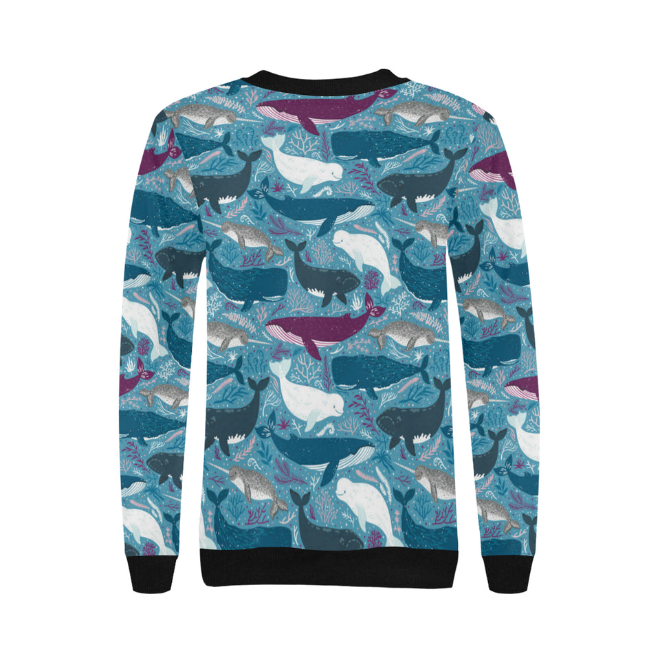 Whale design pattern Women's Crew Neck Sweatshirt