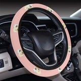 Cute hamster cheese pattern pink background Car Steering Wheel Cover