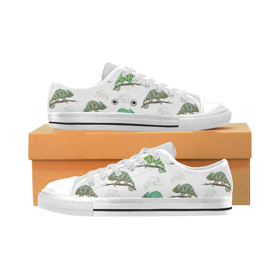 Chameleon lizard pattern Men's Low Top Shoes White