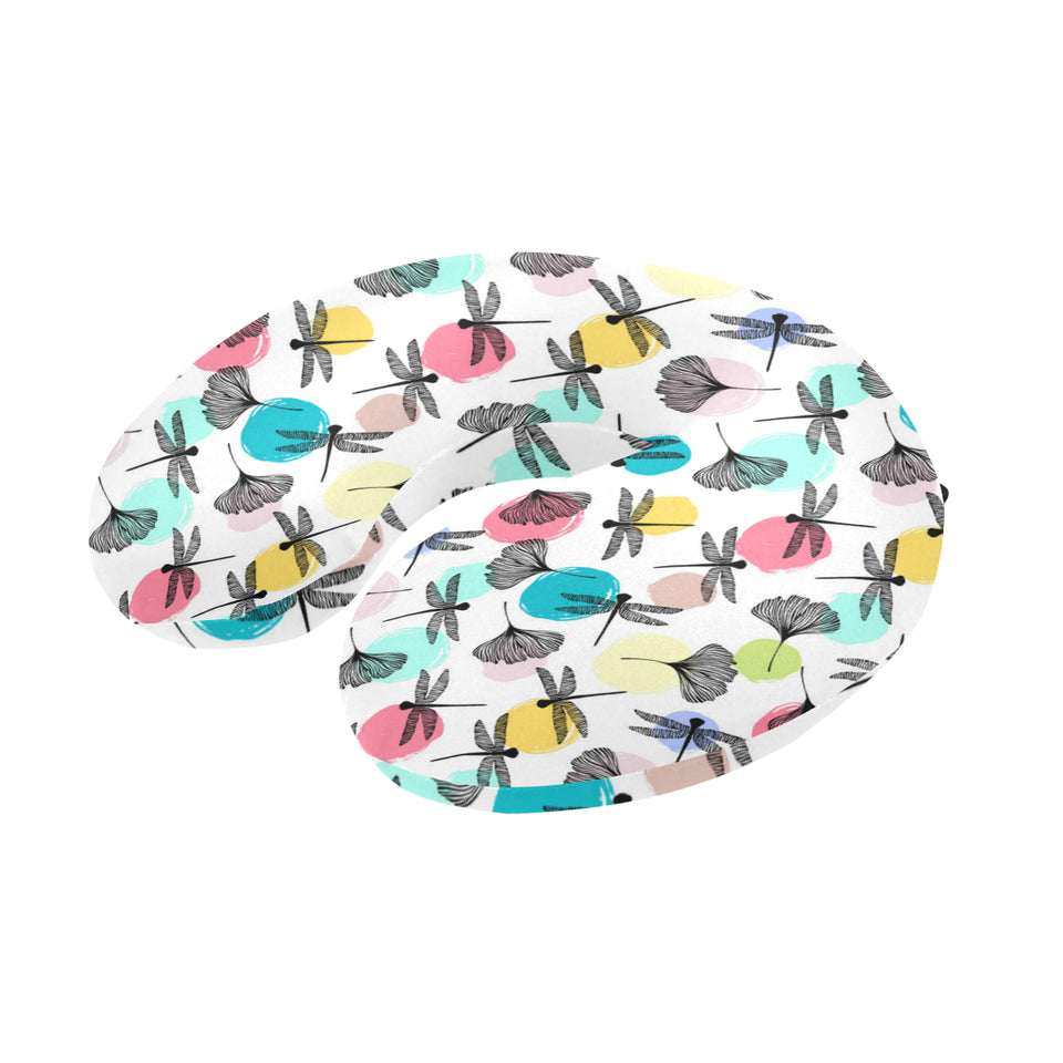 Dragonflies ginkgo leaves pattern U-Shaped Travel Neck Pillow