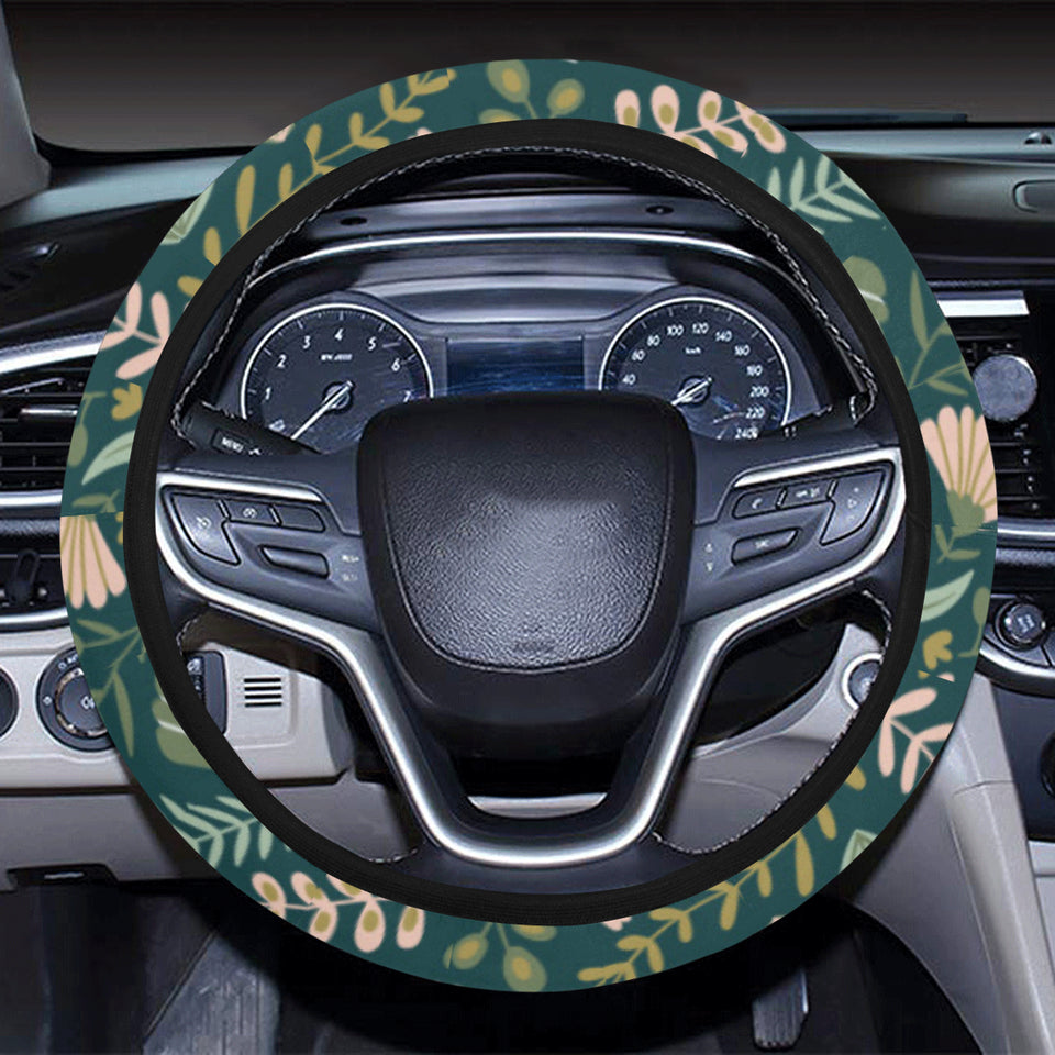 dinosaurs tropical leaves flower pattern Car Steering Wheel Cover