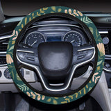 dinosaurs tropical leaves flower pattern Car Steering Wheel Cover
