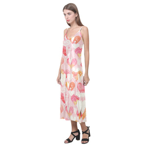 Hand drawn heart design pattern V-Neck Open Fork Long Dress