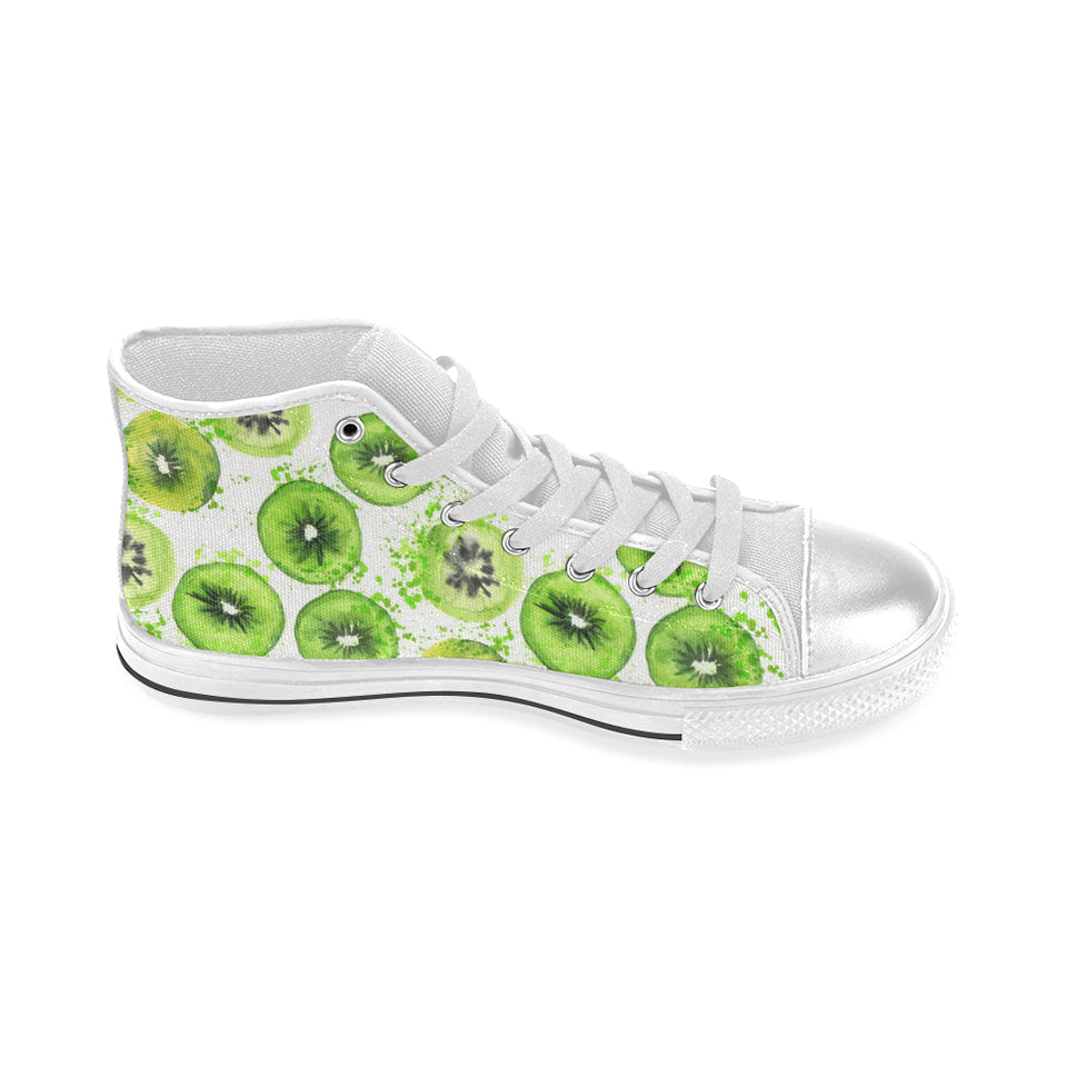 Watercolor kiwi pattern Women's High Top Canvas Shoes White