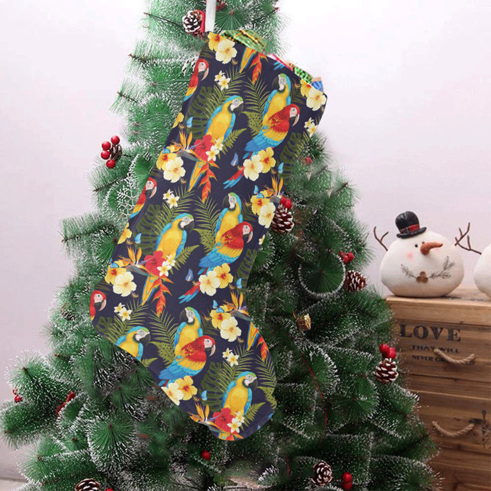 Colorful parrot flower pattern Christmas Stocking