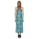 Anchor nautical green background V-Neck Open Fork Long Dress