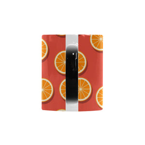 Oranges pattern red background Morphing Mug Heat Changing Mug