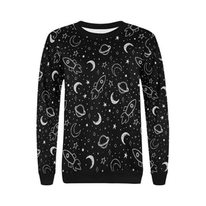 Hand drawn space rocket star planet Women's Crew Neck Sweatshirt