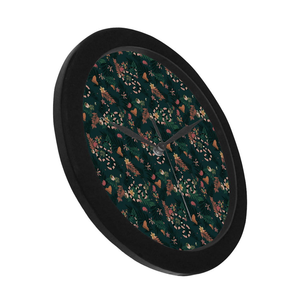 Snake forest pattern Elegant Black Wall Clock