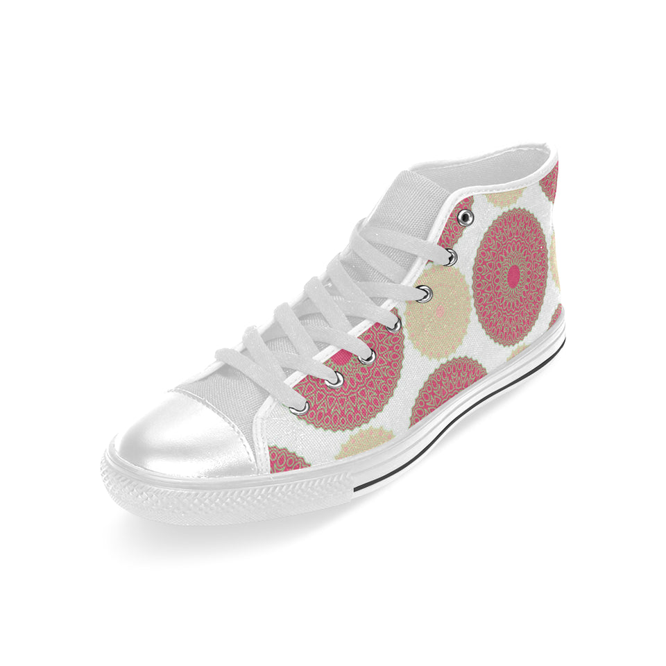 Circle indian pattern Men's High Top Canvas Shoes White