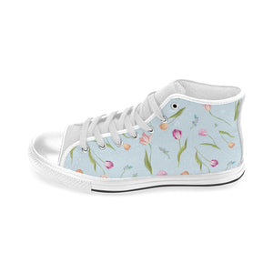 Watercolor Tulips pattern Men's High Top Canvas Shoes White