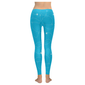 Airplane destinations blue background Women's Legging Fulfilled In US