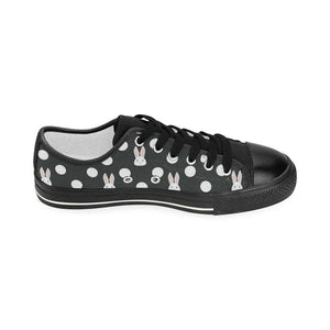 Cute white rabbit polka dots black background Kids' Boys' Girls' Low Top Canvas Shoes Black