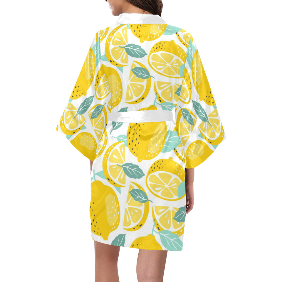 lemon design pattern Women's Short Kimono Robe