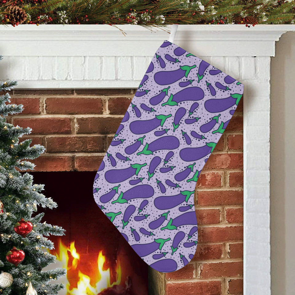 Eggplant Pattern Print Design 03 Christmas Stocking