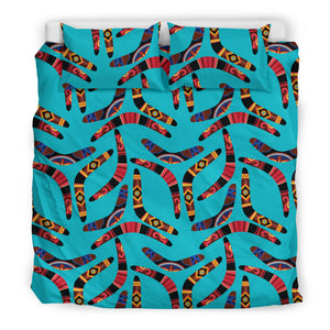Boomerang Australian Aboriginal Ornament Blue Background  Bedding Set