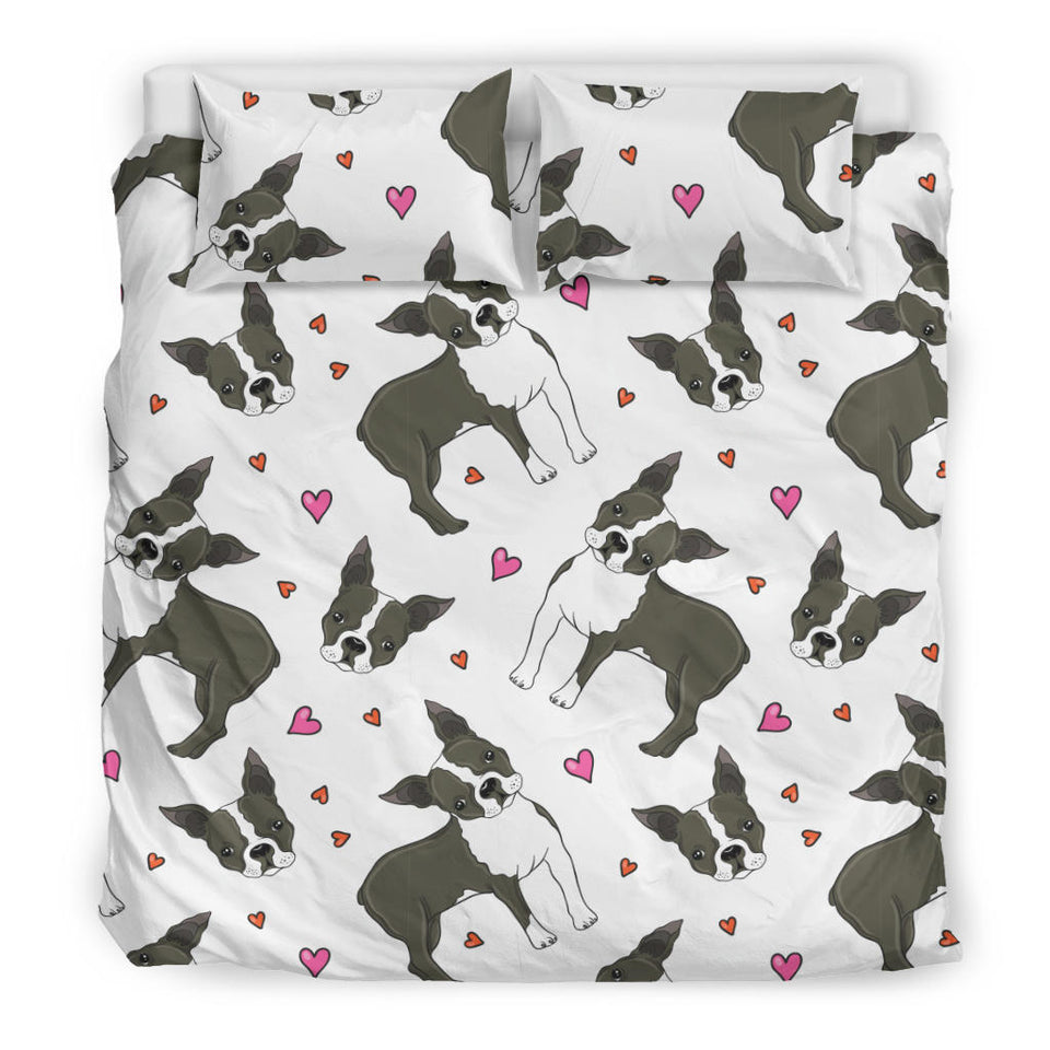 Boston Terrier Dog Hearts Vector Pattern  Bedding Set