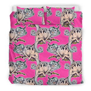 Chameleon Lizard Pattern Pink Background  Bedding Set