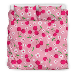 Cherry Flower Pattern Pink Background  Bedding Set